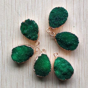 Engros 6stk/masse mode natural crystal green water drop form vedhæng til DIY-halskæde smykker at gøre gratis