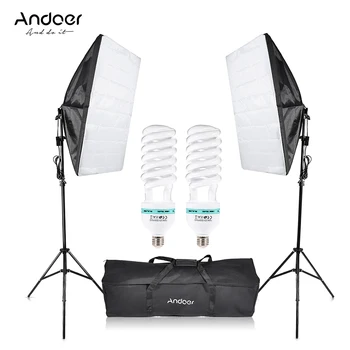 Andoer Fotografering Studio Cube Paraply Softboks Lys Belysning Telt Kit 2*135W Pære 2*Stativ Stå 2*Softbox 1*Taske