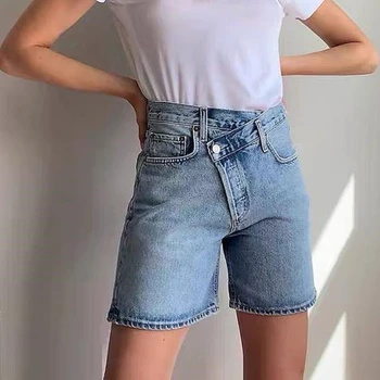 Asymmetrisk Taljen Lige Ben Jeans Denim Shorts Dame Vintage Høj Talje mode 2020 sommeren afslappet clothings