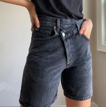 Asymmetrisk Taljen Lige Ben Jeans Denim Shorts Dame Vintage Høj Talje mode 2020 sommeren afslappet clothings