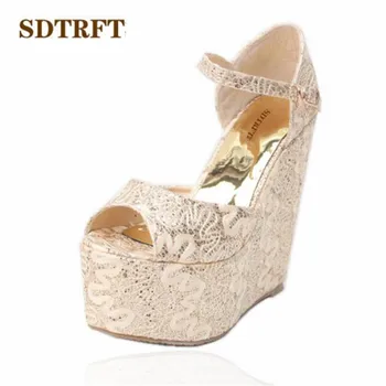 SDTRFT Stiletto 15cm Kiler sandaler, Kigge tå højhælede sko kvinde Spænde Lace pumper shoes mujer Lille m:30 31 32 33-43