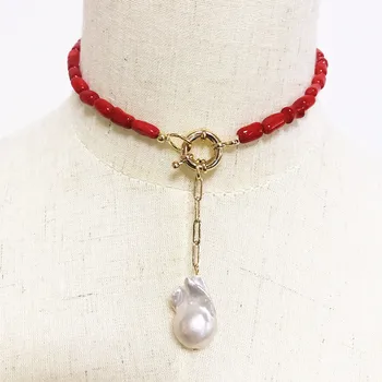 Bohemia rød koral halskæde kvinder barok perle vedhæng i 2020 nye smykke erklæring om, retro-kort halskæde fødselsdag gave jubilæum