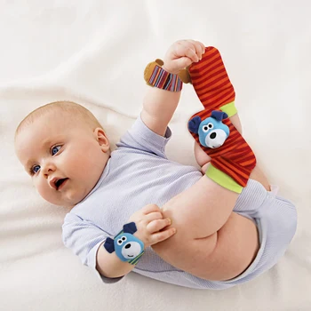 2stk Håndled Rasle og Fod Sokker 0~24 Måneder Baby Sokker Spædbarn Baby Kids Socks Tegnefilm Rasle Legetøj