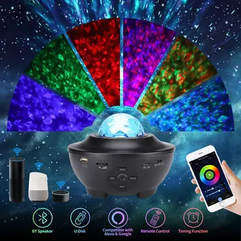 Musik Stjerneklar Projektor Galaxy Projektor Nat Lys Projektor Med Bluetooth Musik Højttaler Med Alexa, Google Startside Galaxy Lys