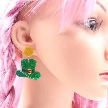 ZiccoWong Mode Overdrive Grønne Hat Drop Øreringe Til Kvinder Girl Akryl Glitter Personlighed Dingle Øreringe Smykker Gave