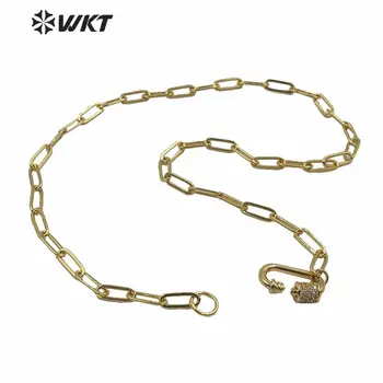 WT-N1223 Fashion link kæde halskæde med CZ vedhæng guld Galvaniseret kvinde populære link kæde halskæde 18
