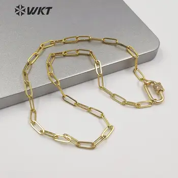 WT-N1223 Fashion link kæde halskæde med CZ vedhæng guld Galvaniseret kvinde populære link kæde halskæde 18