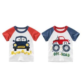 Sommer for Børn Piger Drenge Tees børnetøj Kids T-shirt, Bomuld kortærmet Tegnefilm Bil Brev Toppe