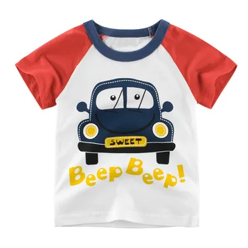 Sommer for Børn Piger Drenge Tees børnetøj Kids T-shirt, Bomuld kortærmet Tegnefilm Bil Brev Toppe