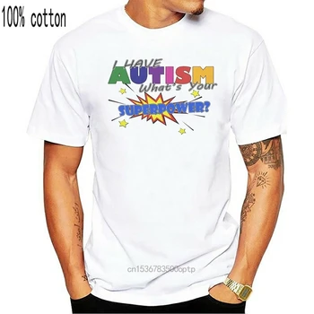 Voksne Unisex Hvid Jeg Har Autisme Hvad Er Din Supermagt T-Shirt Bevidsthed Top Retro O-Neck T-Shirt