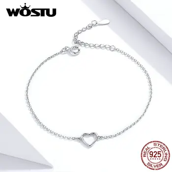 WOSTU S925 Kærlighed Form Armbånd 2019 Nye Ankomst Ægte 925 Sterling Sølv Enkelt Armbånd Til Kvinder, Fødselsdag, Gave CQB159