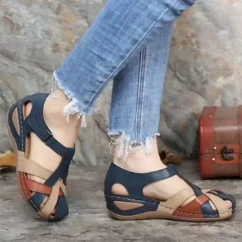 Platform Sandaler Kvinder Sommer Forår Wedges Sko er for Kvinder, Blandede Farver Afslappet Strand Cut-Out Mode Plus Size Damer, Sandaler