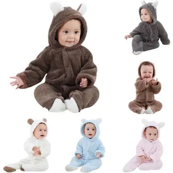 2021 Mode Nyfødte Baby Rompers Baby Drenge Tøj Coral Varm Fleece Baby Piger Tøj Dyr Overordnede Baby Sparkedragt Buksedragt
