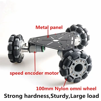3WD 100mm Omni Metal Hjul Bil Chassis Kit 100mm Nylon Mecanum-Hjulet 1/2 Lag Robot Platform Med Hastighed Encoder, Motor DIY