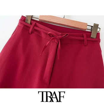TRAF Kvinder Mode Med Bundet Direkte Rødt Vintage Bukser med Høj Talje, Lynlås Kvindelige Ankel Bukser Mujer