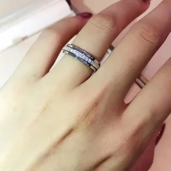 Buyee 925 Sterling Sølv Klassisk Par Ring Hvide Zircon Luksus Bryllup Ring for Kvinder forlovelsesfest Klassiske Smykker