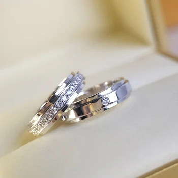 Buyee 925 Sterling Sølv Klassisk Par Ring Hvide Zircon Luksus Bryllup Ring for Kvinder forlovelsesfest Klassiske Smykker
