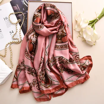 2020 new høj kvalitet imitation silke tørklæde Damer elegant blomster print kvinder tørklæde 5 farver solcreme sjal