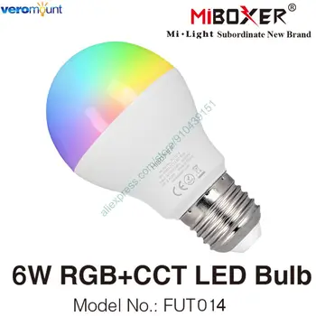 MiBoxer FUT014 6W RGB+CCT Smart LED Pære AC110V-220V E27 Dæmpbar Lampe 2,4 G RF-Fjernbetjening WiFi APP Alexa, Google Voice Control