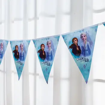 Tillykke Med Fødselsdagen Indretning Prinsesse Elsa Bannere, Flag For Baby Shower Fest Kids Blå Frosne 2 Tema Part Forsyninger Papir Kop Plader