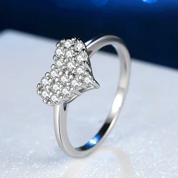925 Sterling Sølv Hjerte-formet diamant Kvindelige bejlere Romantisk Gave Hjerte Elsker Zircon CZ Ringe til Kvinder Fine Smykker