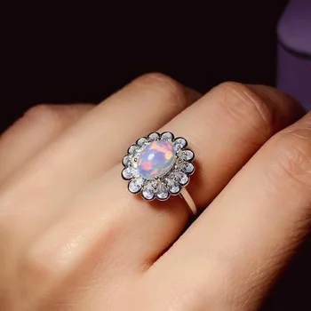 Nye naturlige opal ring 925 sølv damer ring farverige opal luksus elegant skønhed og skønhed