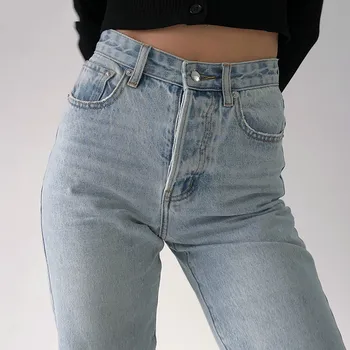 2020 Høj Talje Løs Komfortable Jeans Til Kvinder Plus Size Fashionable Casual Lige Bukser Mødre Jeans Vaskes Boyfriend Jeans