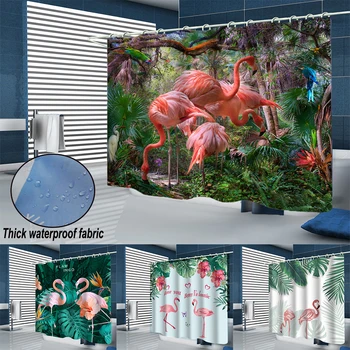 Flamingo badeforhæng 3d Digital Udskrivning Badeværelse Gardin Høj Kvalitet Vandtæt Fugt-bevis, Badekar badeforhæng 180*230