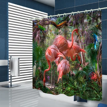 Flamingo badeforhæng 3d Digital Udskrivning Badeværelse Gardin Høj Kvalitet Vandtæt Fugt-bevis, Badekar badeforhæng 180*230