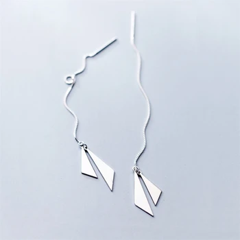 Eneste Hukommelse Geometriske Trekant Lang Kvast Øre Wire 925 Sterling Sølv Mode Kvindelige Dingle Øreringe SEA670