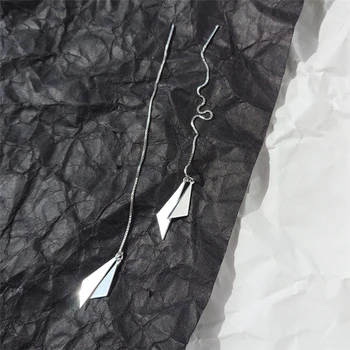 Eneste Hukommelse Geometriske Trekant Lang Kvast Øre Wire 925 Sterling Sølv Mode Kvindelige Dingle Øreringe SEA670