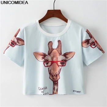 2020 Glas Giraf Trykt Sommer T-Shirt til Kvinder Nye Mode Korte Ærmer O Hals Bomuld Crop Tops Casual t-Shirts Sød T-shirt t-shirt