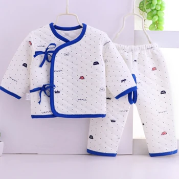 Nyfødte tøj tre-lag termisk undertøj quiltet bomuld forår og efterår vinter baby munk tøj baby-to-stykke bomuld