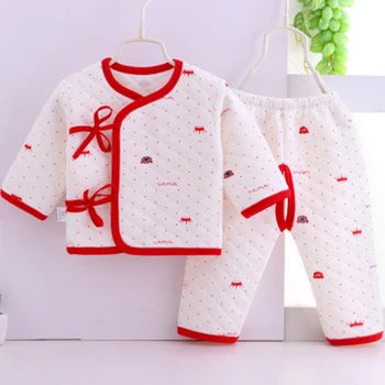 Nyfødte tøj tre-lag termisk undertøj quiltet bomuld forår og efterår vinter baby munk tøj baby-to-stykke bomuld