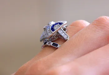 Mode Boho Ring Sæt Blå Sten Finger Ring 925 Splint Fyldt Vintage Ring For Kvinder&Mænd Bryllup Bands Fest Tilbehør