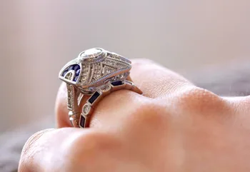 Mode Boho Ring Sæt Blå Sten Finger Ring 925 Splint Fyldt Vintage Ring For Kvinder&Mænd Bryllup Bands Fest Tilbehør