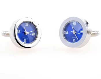 Funktionelle Manchetknapper - Runde blå ur, manchetknapper bevægelse striber manchetknapper gave for mænd -KLJC2504