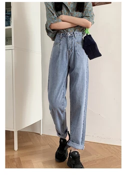 Harem Straight Jeans Kvinder Vintage Høj Talje Denim Bukser Jeans Maxi Løs Kæreste Mødre Street Jeans Sommeren 2020