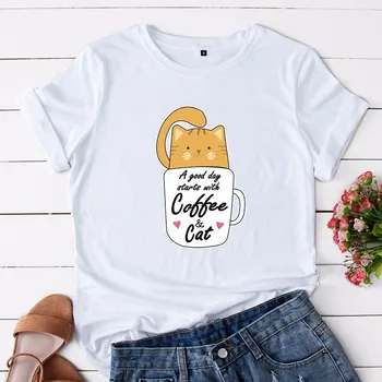 JCGO Sommer Mode Kvinder T-shirt i Bomuld 5XL Plus Size Casual kortærmet dame t-Toppe Søde Og Kat Print T-Shirts