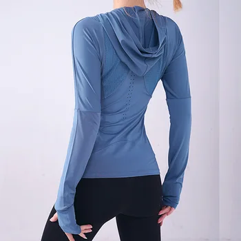 Wmuncc Kvinder Lange Ærmer Sport Kører Yoga-Shirts Hætteklædte Slim Fit Sweatshirt Pels Trænings-og Quick-tørring træning Træning