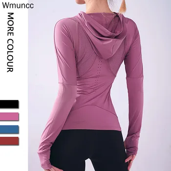 Wmuncc Kvinder Lange Ærmer Sport Kører Yoga-Shirts Hætteklædte Slim Fit Sweatshirt Pels Trænings-og Quick-tørring træning Træning