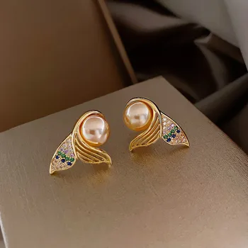 2020 Nye Ankomst Trendy Elegante Crystal Fishtail Geometriske Drop Øreringe Til Kvinder Mode Simuleret Pearl Luksus Smykker