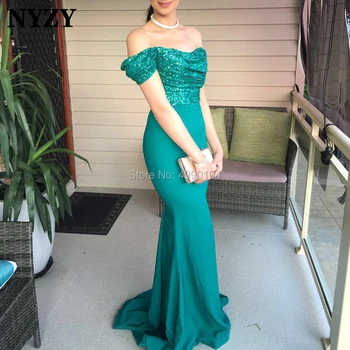 NYZY E63 Havfrue Kjole Elegant Off Skulder Turkis Formel Kjole til Aften i Robe Soiree 2019 vestidos elegantes