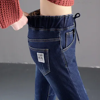 2019 Denim Varm Sort Fløjl Bukser med Fashion Kvinder Elastisk Talje Slank Strække Harem Kvindelige Vinter Jeans Fødder Pantalones mujer