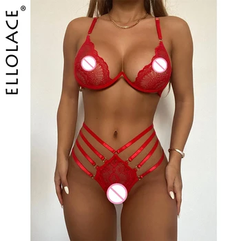 Ellolace Erotisk Lingeri Push Up Sæt Undertøj til Kvinder Undertøj Sæt Rød Sex Undertøj Til Kvinder Lenceria Blonder Erotiske Kostumer