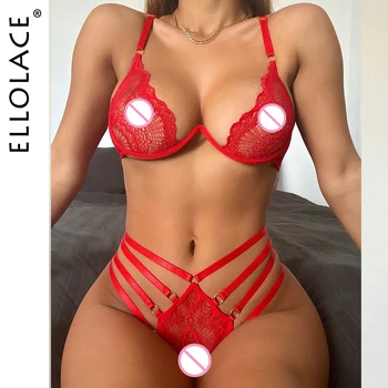 Ellolace Erotisk Lingeri Push Up Sæt Undertøj til Kvinder Undertøj Sæt Rød Sex Undertøj Til Kvinder Lenceria Blonder Erotiske Kostumer