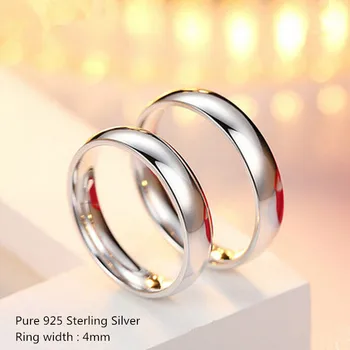Buyee Ren 925 Sterling Sølv Klassisk Par, Ring 4mm Widt Jævn Høj Polering Vielsesring Sætter Kvinder Mænd Smykker