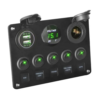 LEEPEE 5 Bande 12V Vandtæt, Integreret Switch Panel Digital Voltmeter Dual USB Port Til Bil Marine LED Rocker Tilbehør