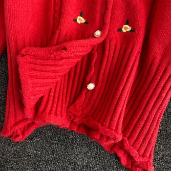 Kvinders Cardigan Sweater 2020 Efteråret Ny koreansk Stil, Elegant Sød Broderet V-Hals Kort Uden Strikket Jakke Overdele