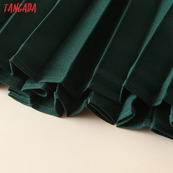 Tangada kvinder grønne plisserede midi-nederdel-knappen dekorere side lynlås kontor damer elegante smarte midten af kalv nederdele QB206